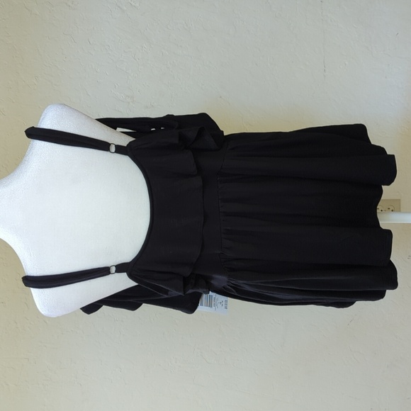Elegant Black Ruffle Off-Shoulder Front Button Babydoll Top Size 1X - Picture 10 of 16
